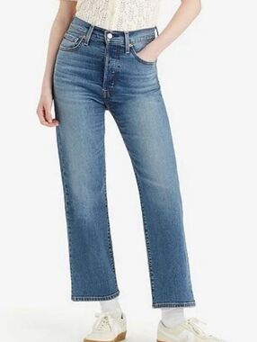 Levi's Ribcage Straight Ankle High Rise Button Fly Medium Wash Stretch Jean